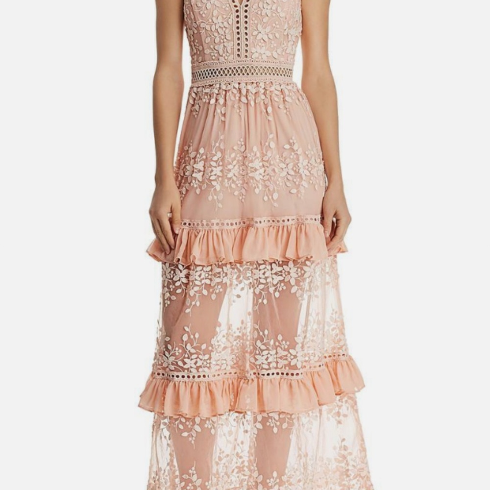 Aqua Womens Blush Embroidered Flounce Maxi Party Night Out Dress Size S